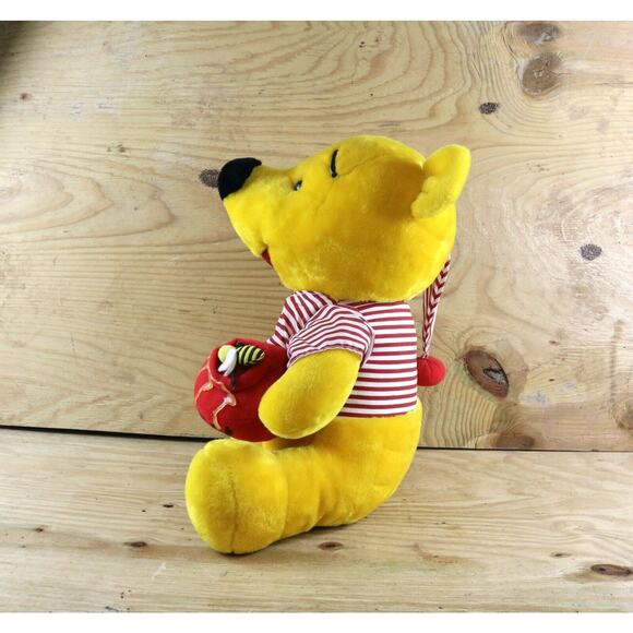 Disney Plush Winnie the Pooh Plush Yellow Red Honey Pot Sleepwear Vintage 17" - Picture 2 of 5